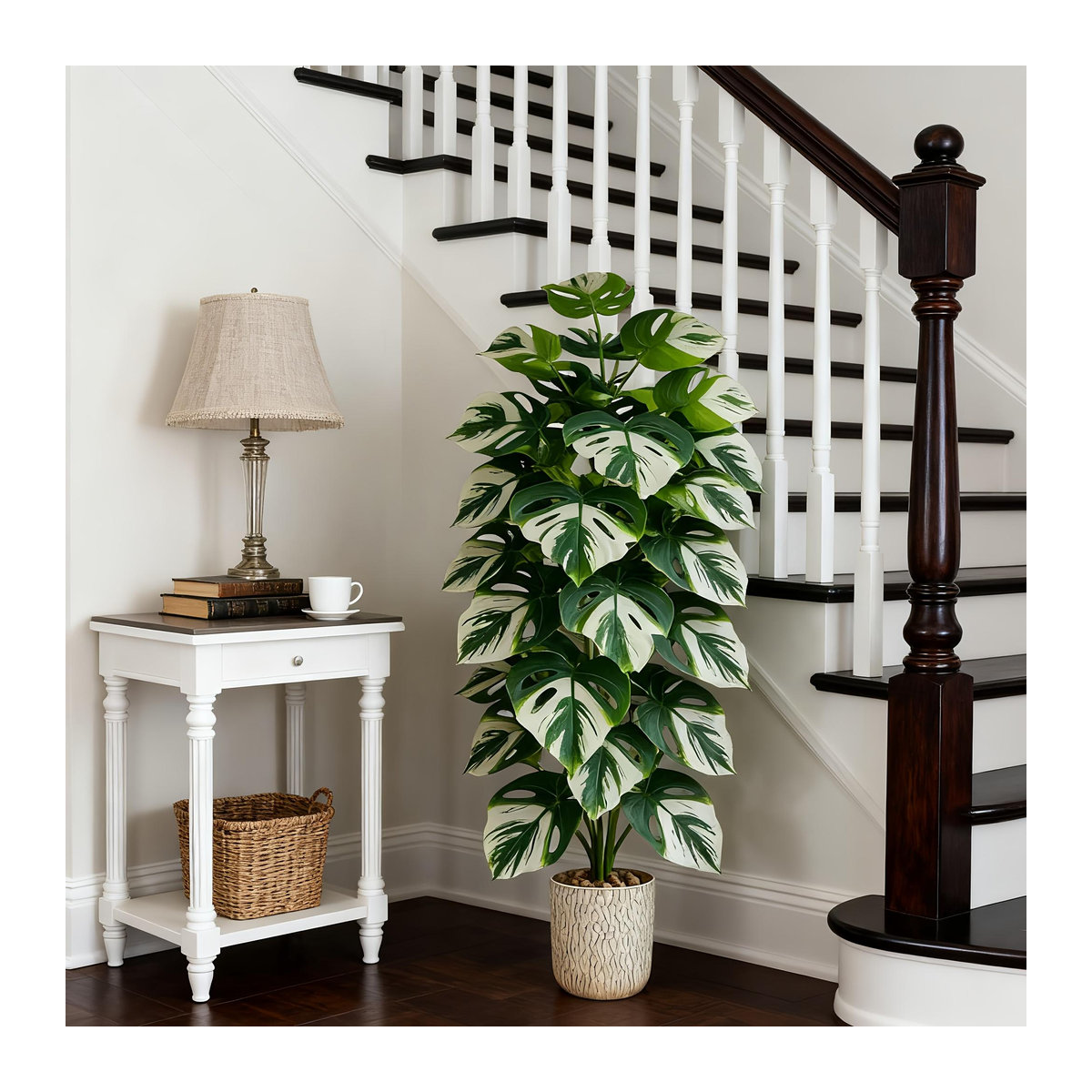 Künstliche Monstera Pflanze von TUYUE in Blau und Grün, Höhe: 120 cm, mit 4 Blättern aus Kunststoff - Bild 9
