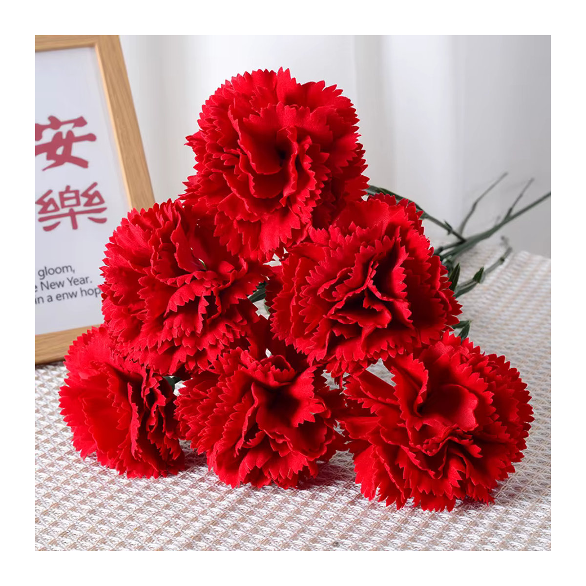 Künstliche Nelken in Rot als Blumenbouquet aus Textil für deine Hochzeits- oder Partydekoration, 6er Set - Bild 3
