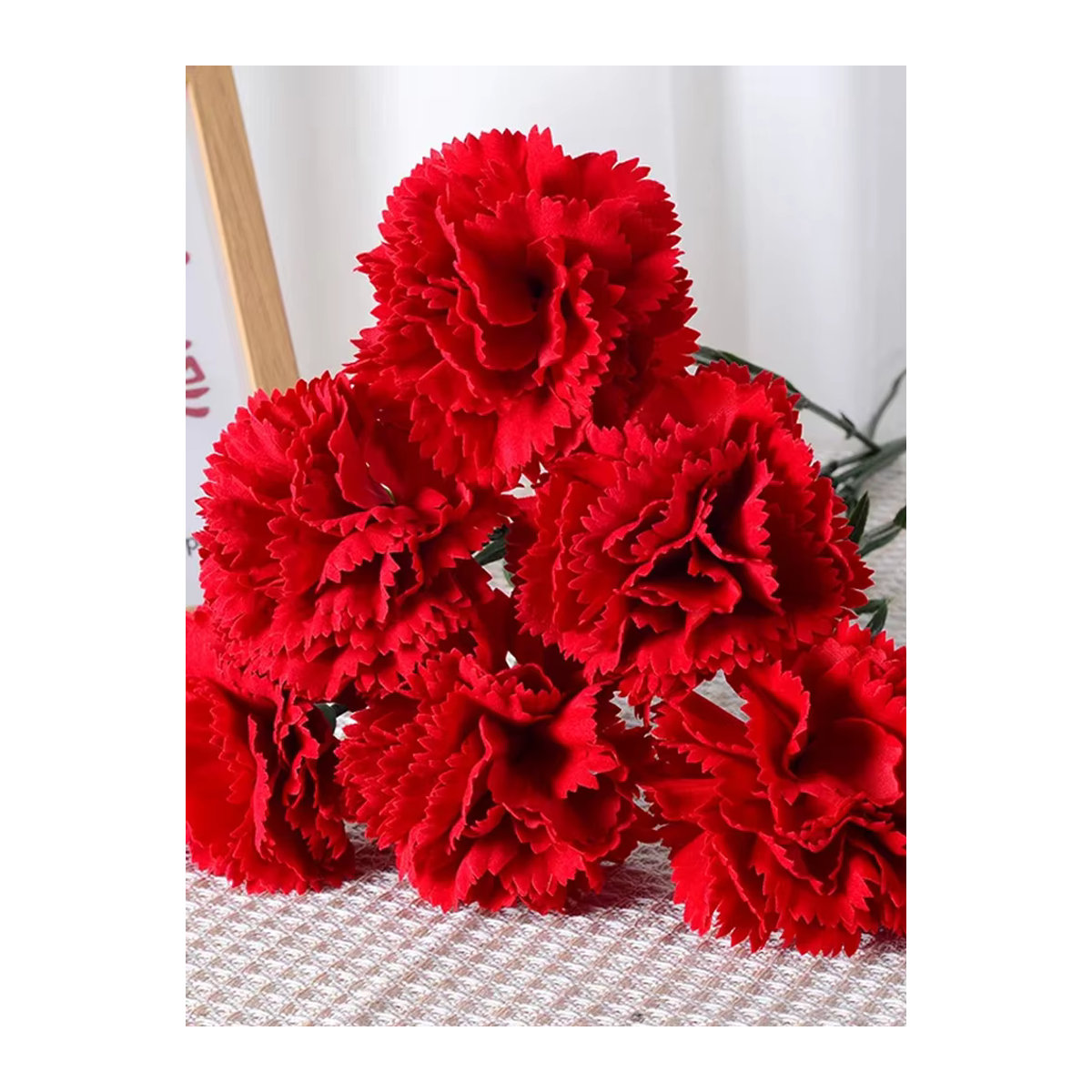 Künstliche Nelken in Rot als Blumenbouquet aus Textil für deine Hochzeits- oder Partydekoration, 6er Set - Bild 7
