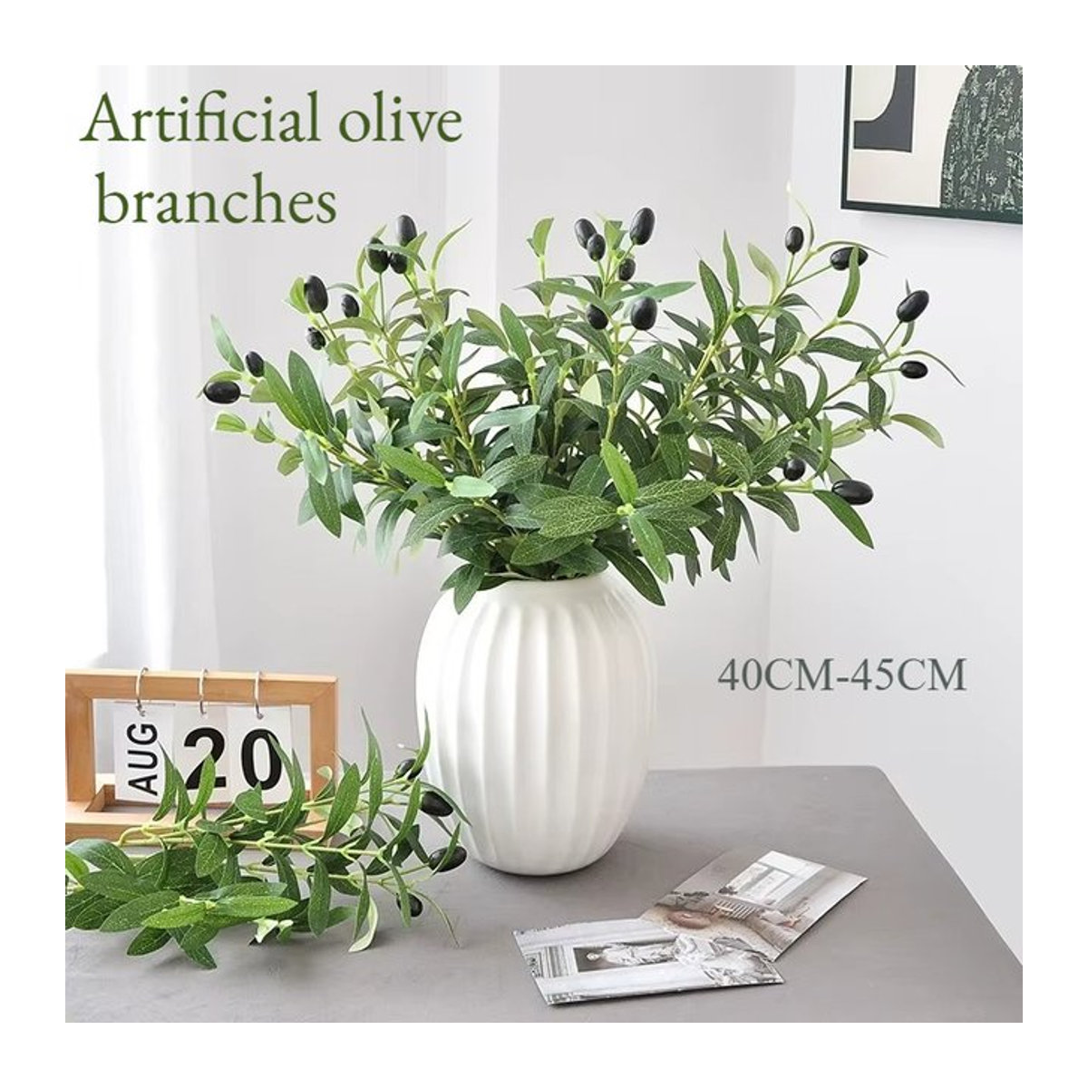 Künstliche Olivenzweige in Grün mit Olivenfrüchten für deine Dekoration und Hochzeitsarrangements - Bild 1