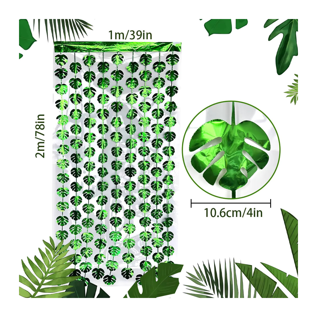 Künstliche Palmblatt-Regenvorhänge in Grün für hawaiianische Dschungel-Dekoration, B x H: 2 x 1 m - Bild 3