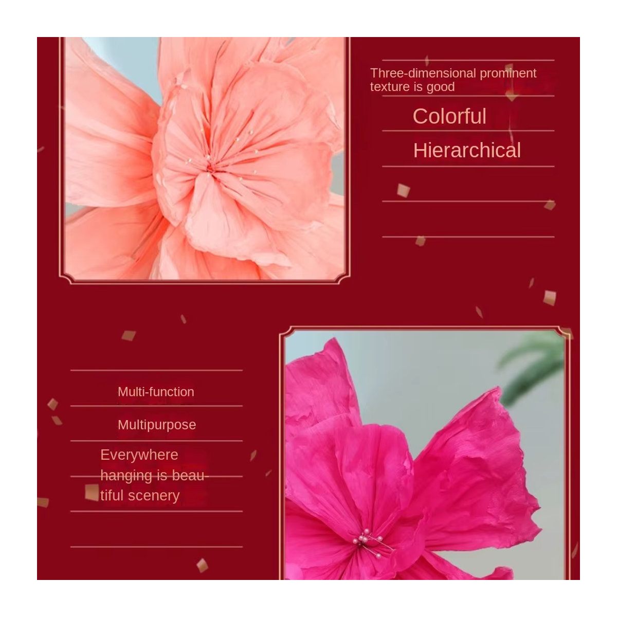 Künstliche Pfingstrose aus Krepppapier für Hochzeitsarrangements und Wanddekoration in Rot und Rosa - Bild 3