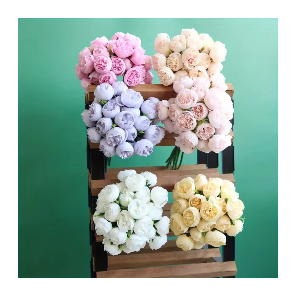 Künstliche Pfingstrosen Seidenblumen Bouquet mit 27 Köpfen in Rosa und Mehrfarbig für Hochzeits- und Tischdekoration - Bild 2