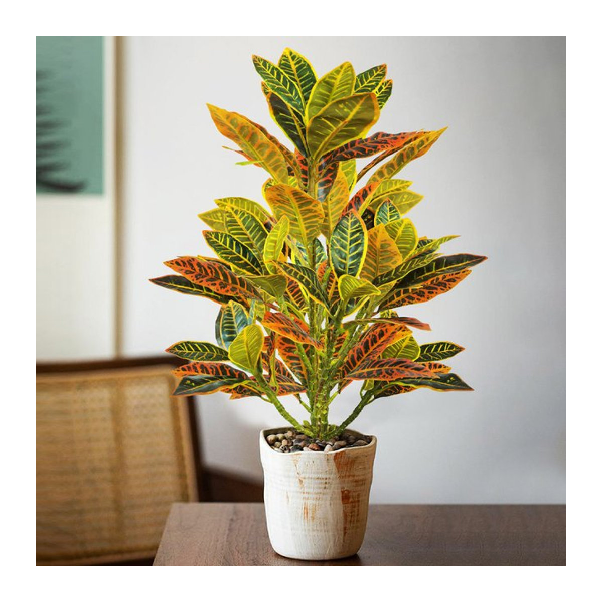 Künstliche Pflanze Kmitang aus Kunststoff, mehrfarbiger Ficusbaum und tropische Codiaeum-Zweige zur Dekoration von Zuhause und Büro, Höhe: 24-41 cm - Bild 1