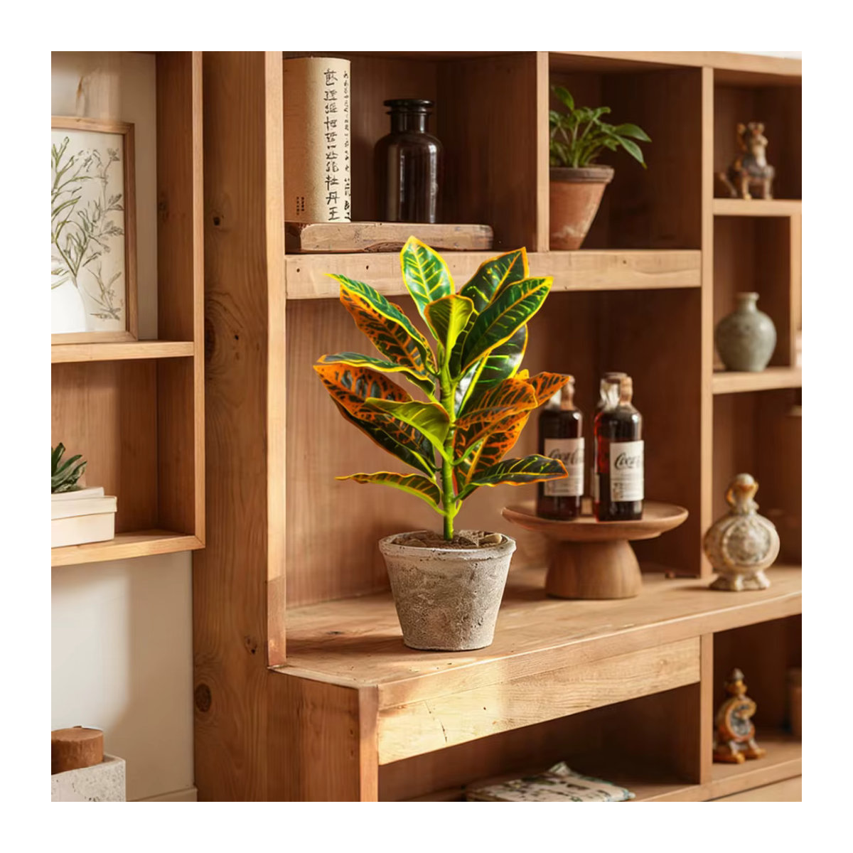 Künstliche Pflanze Kmitang aus Kunststoff, mehrfarbiger Ficusbaum und tropische Codiaeum-Zweige zur Dekoration von Zuhause und Büro, Höhe: 24-41 cm - Bild 4