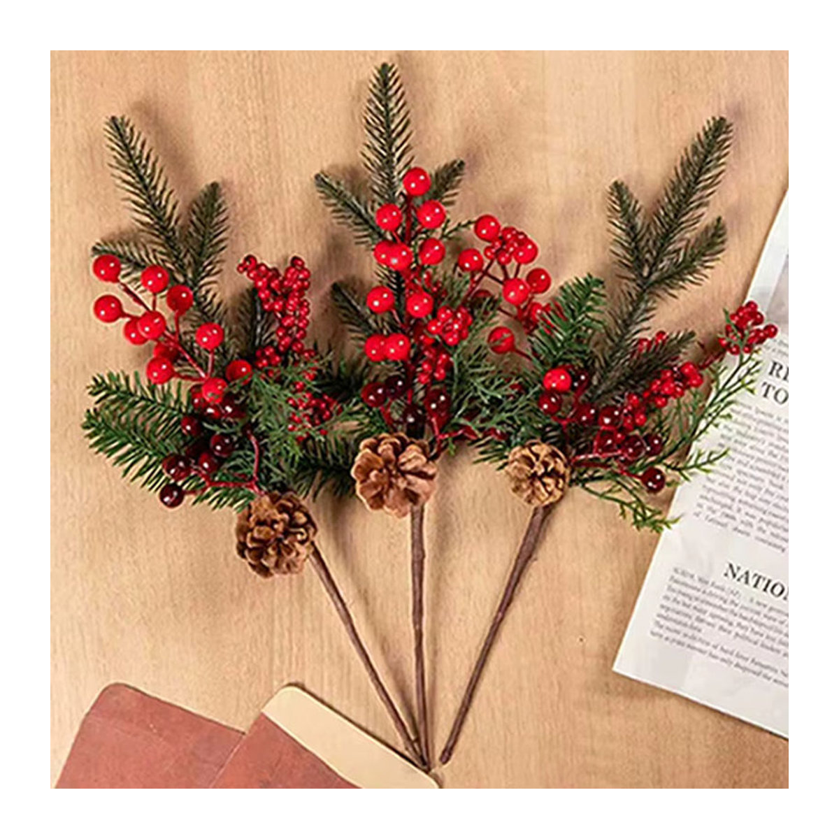 Künstliche Pflanzen mit roten Früchten von XIAOYINMO als Dekoration für Weihnachten, Hochzeiten und Garten - Bild 2