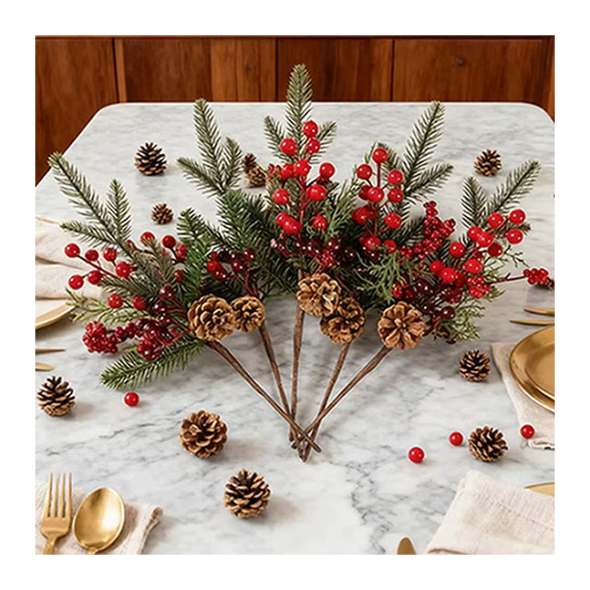 Künstliche Pflanzen mit roten Früchten von XIAOYINMO als Dekoration für Weihnachten, Hochzeiten und Garten - Bild 4
