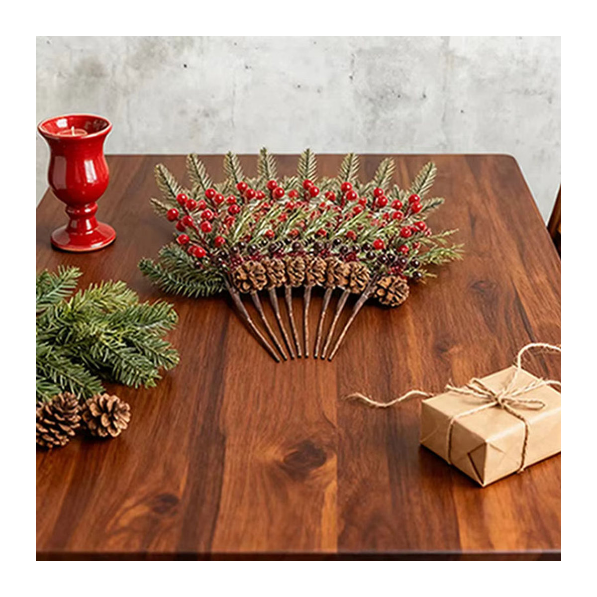 Künstliche Pflanzen mit roten Früchten von XIAOYINMO als Dekoration für Weihnachten, Hochzeiten und Garten - Bild 6
