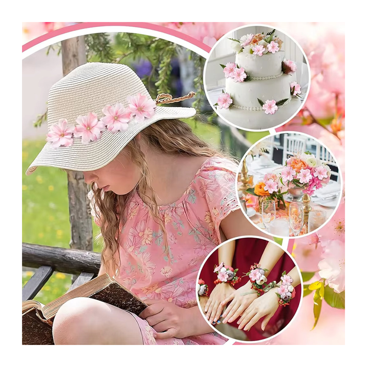 Künstliche Pflaumenblüten aus Seide in Rosa und Pink für Hochzeiten und DIY-Handwerk, 4,5 cm - Bild 4