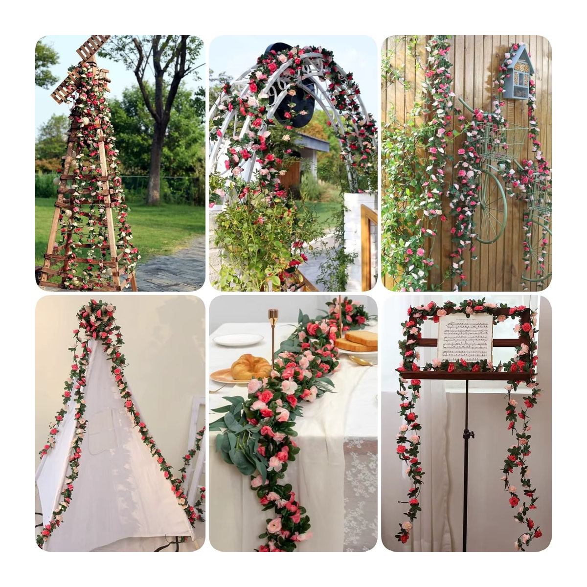 Künstliche Rosen Girlande von smr in Rot und Mehrfarbig als hängende Rattan-Pflanze zur Dekoration für Hochzeit, Valentinstag und Garten - Bild 2