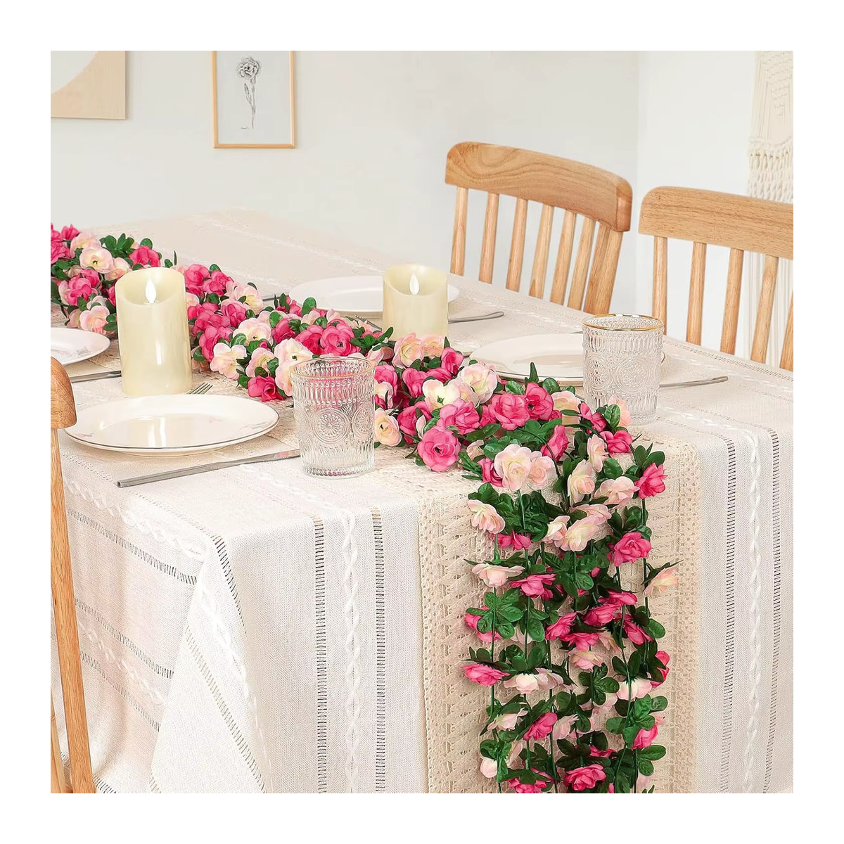 Künstliche Rosen Girlande von smr in Rot und Mehrfarbig als hängende Rattan-Pflanze zur Dekoration für Hochzeit, Valentinstag und Garten - Bild 3