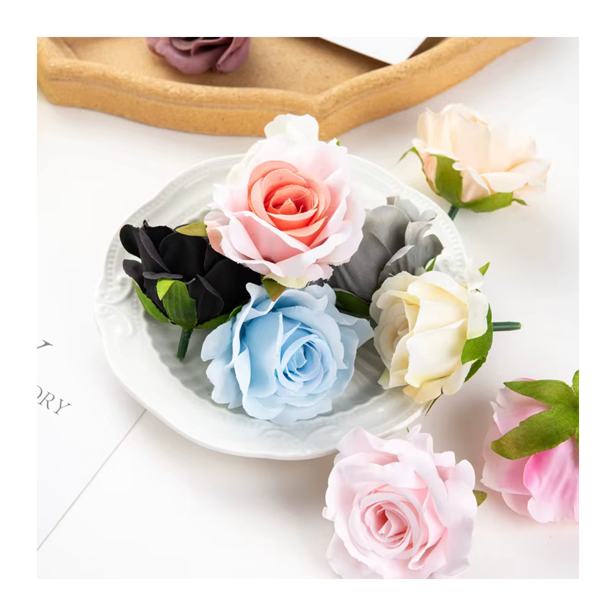 Künstliche Rosen in Mehrfarbig für Hochzeit, Scrapbooking und DIY-Dekoration aus Textil - Bild 2