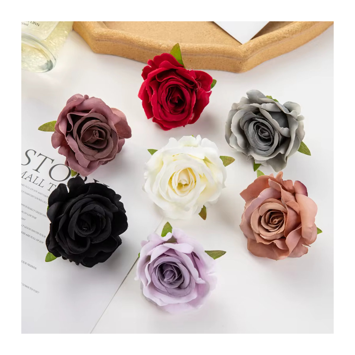 Künstliche Rosen in Mehrfarbig für Hochzeit, Scrapbooking und DIY-Dekoration aus Textil - Bild 4