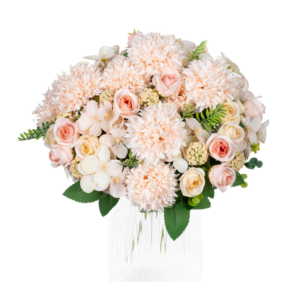 Künstliche Rosen und Chrysanthemen aus Seide in Rosa für Hochzeitsstrauß und Dekoration - Bild 1
