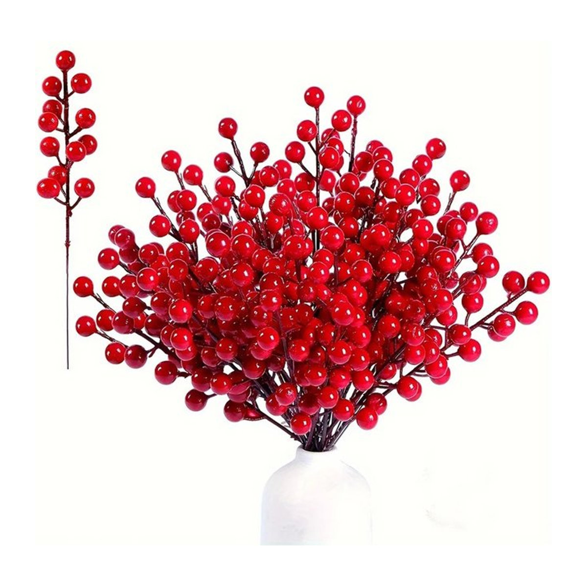 Künstliche rote Beeren-Zweige und Kirschblüten für deine Weihnachtsdekoration und Wohnkultur, 5 bis 20 Stück - Bild 1