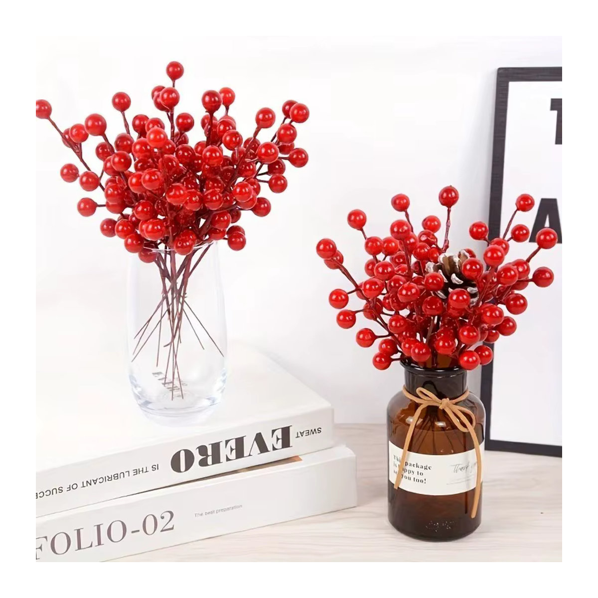 Künstliche rote Beeren-Zweige und Kirschblüten für deine Weihnachtsdekoration und Wohnkultur, 5 bis 20 Stück - Bild 4