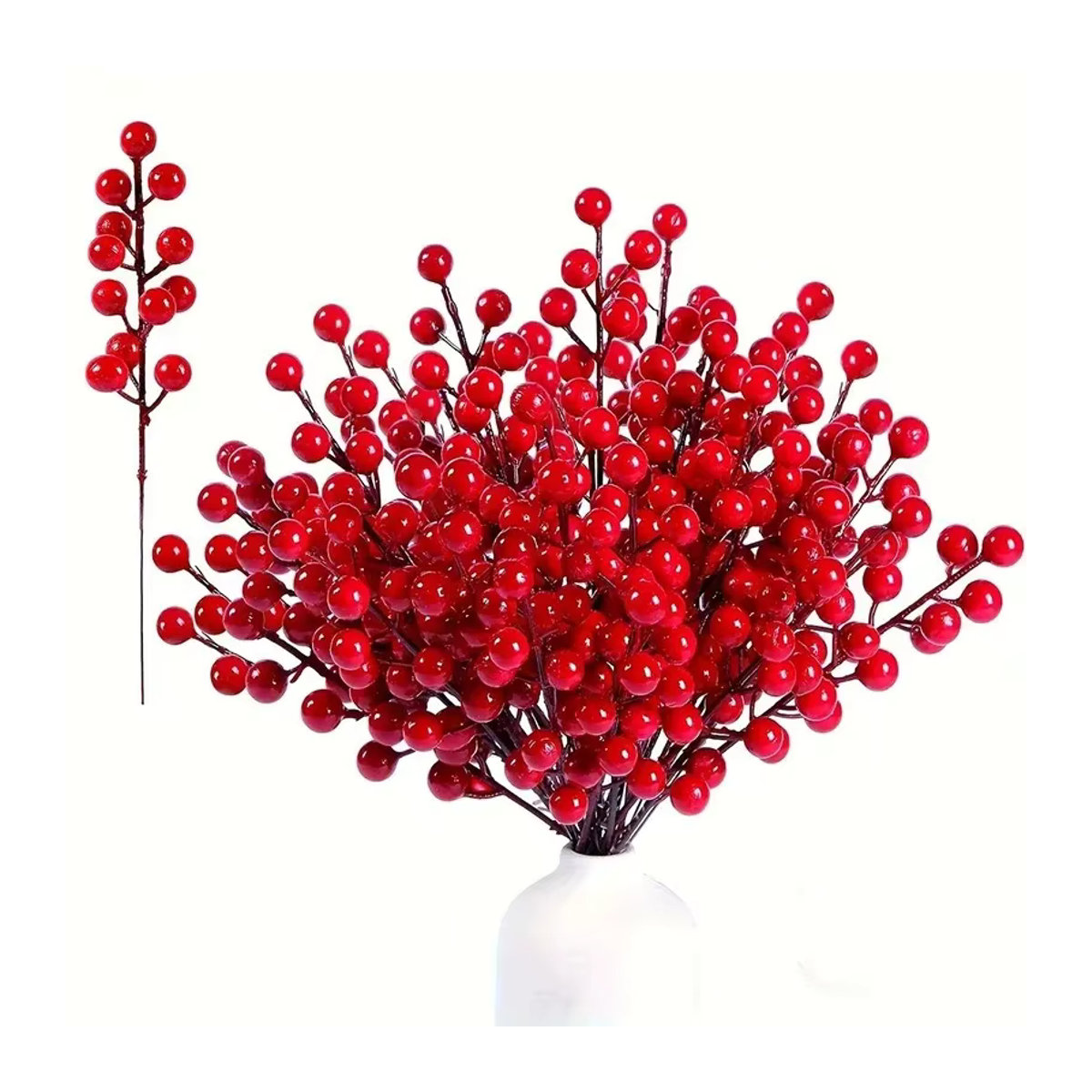 Künstliche rote Beeren-Zweige und Kirschblüten für deine Weihnachtsdekoration und Wohnkultur, 5 bis 20 Stück - Bild 6