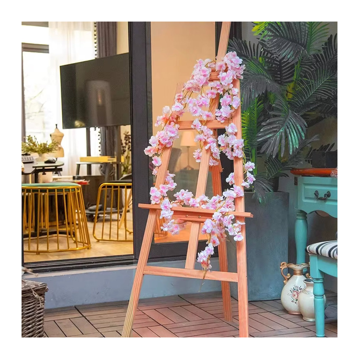 Künstliche Sakura Kirschblüten Rebe in Rosa, 180 cm hängende Seidenpflanze für Hochzeit, Garten und Dekoration - Bild 3