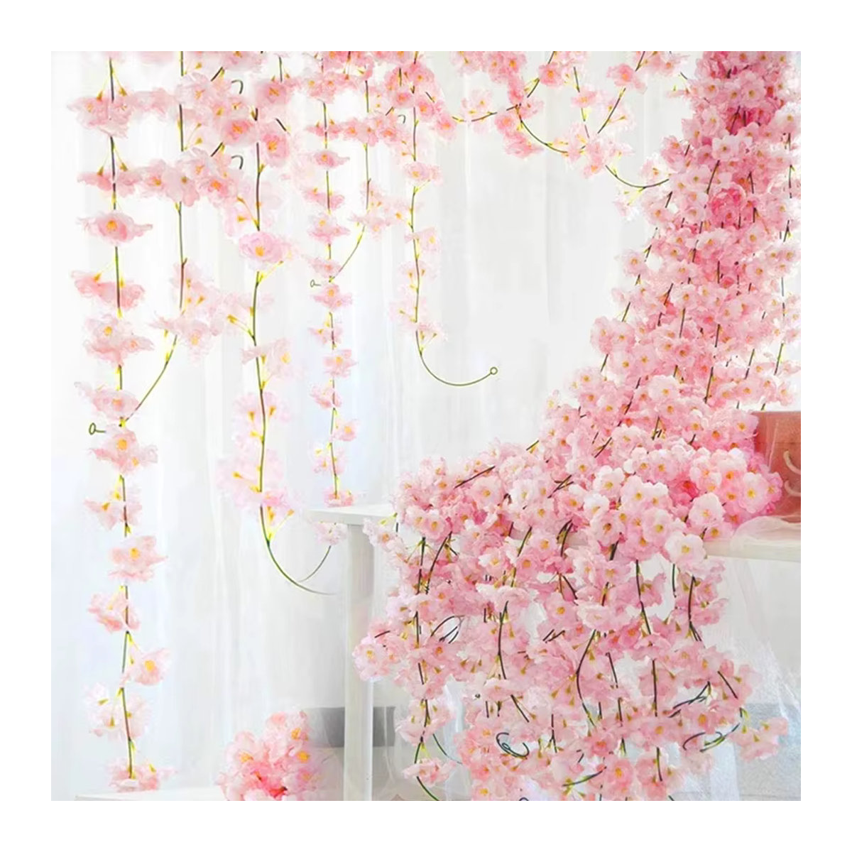 Künstliche Sakura Kirschblüten Rebe in Rosa, 180 cm hängende Seidenpflanze für Hochzeit, Garten und Dekoration - Bild 4