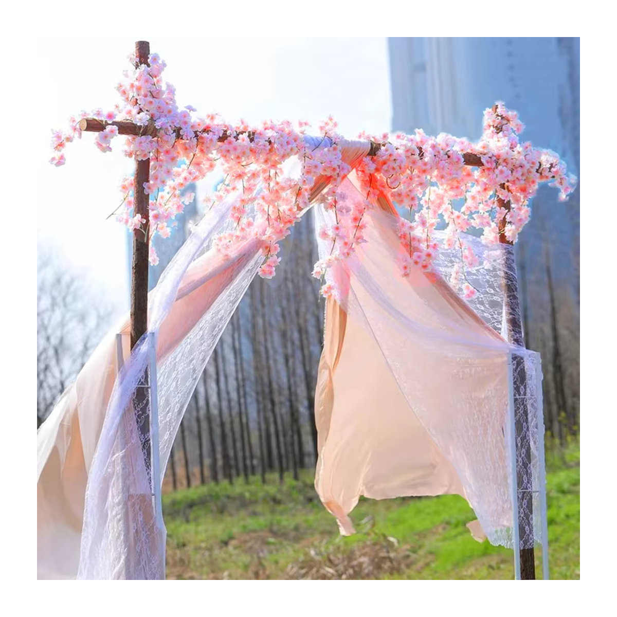 Künstliche Sakura Kirschblüten Rebe in Rosa, 180 cm hängende Seidenpflanze für Hochzeit, Garten und Dekoration - Bild 5