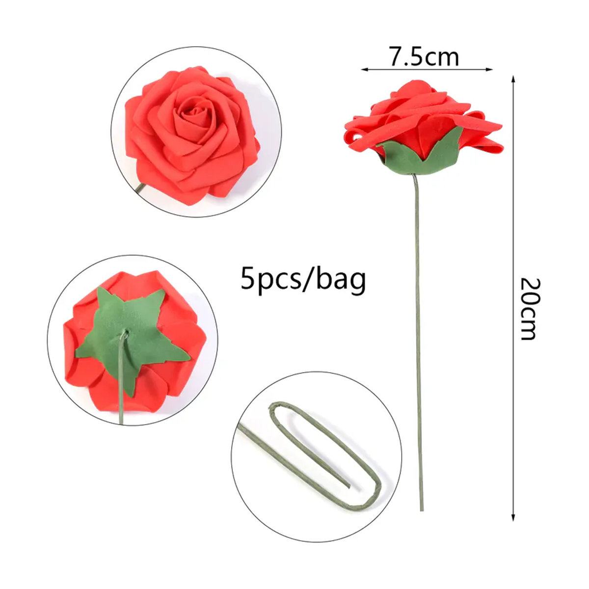 Künstliche Schaumrosen aus PE für DIY-Dekoration, mehrfarbig und orange, Höhe: 7,5 cm - Bild 2