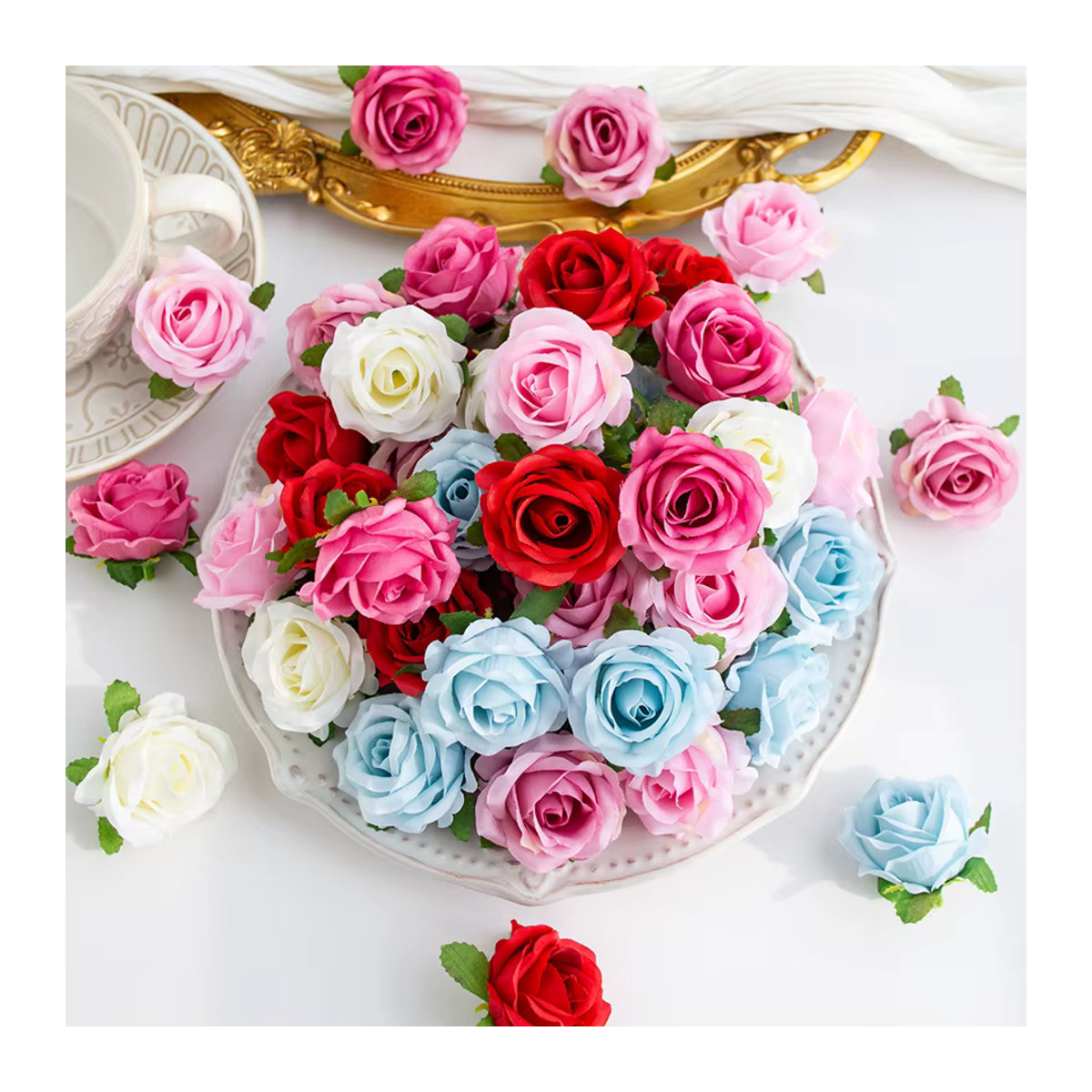 Künstliche Seidenrose als Einzelstiel in Rot oder Mehrfarbig für Hochzeiten, Garten und DIY-Dekoration - Bild 2