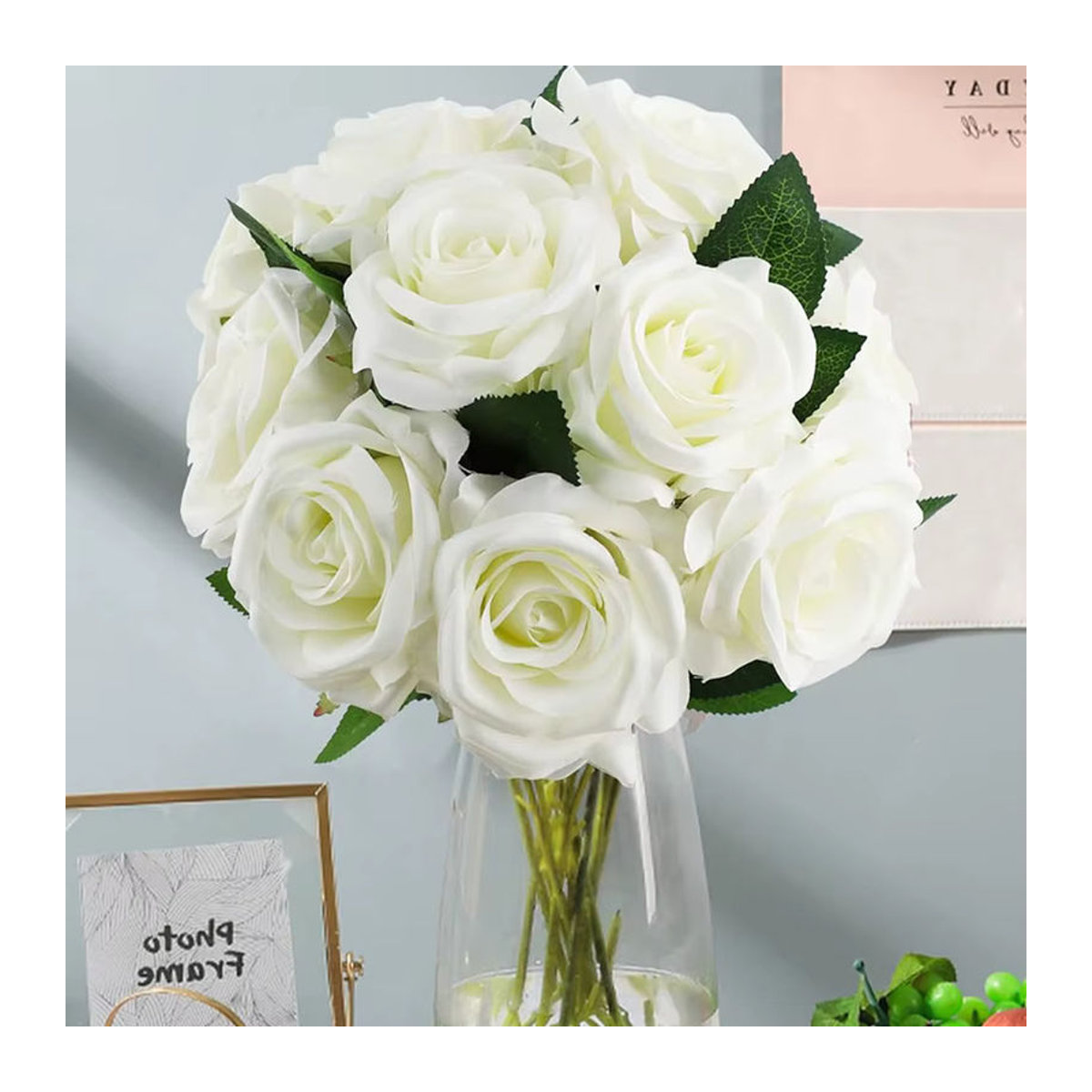 Künstliche Seidenrosen von smr als Einzelstiel-Bouquet in Rot oder Weiß zur Dekoration für Hochzeit und Valentinstag - Bild 2