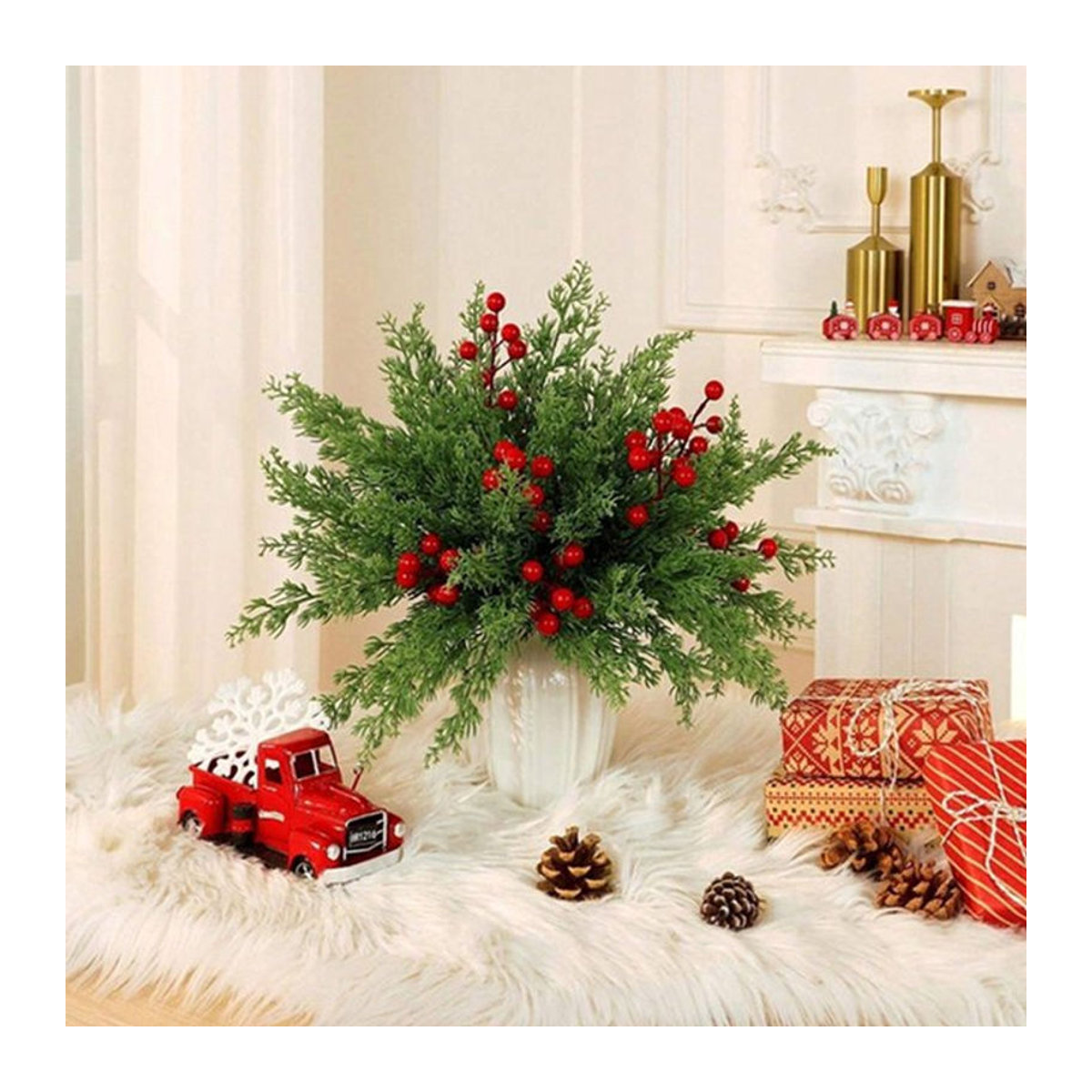 Künstliche Stechpalme mit roten Früchten von Yusheng in Grün und Rot zur Dekoration für Weihnachten und Hochzeiten - Bild 1