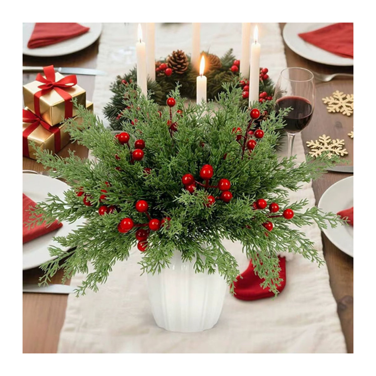 Künstliche Stechpalme mit roten Früchten von Yusheng in Grün und Rot zur Dekoration für Weihnachten und Hochzeiten - Bild 2