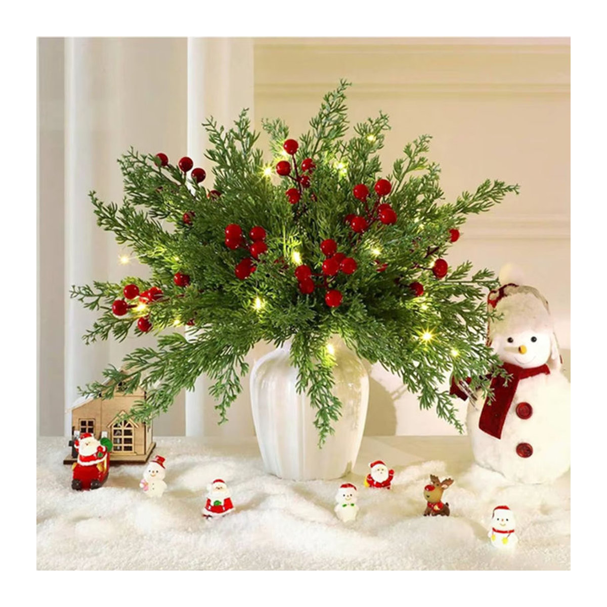 Künstliche Stechpalme mit roten Früchten von Yusheng in Grün und Rot zur Dekoration für Weihnachten und Hochzeiten - Bild 3