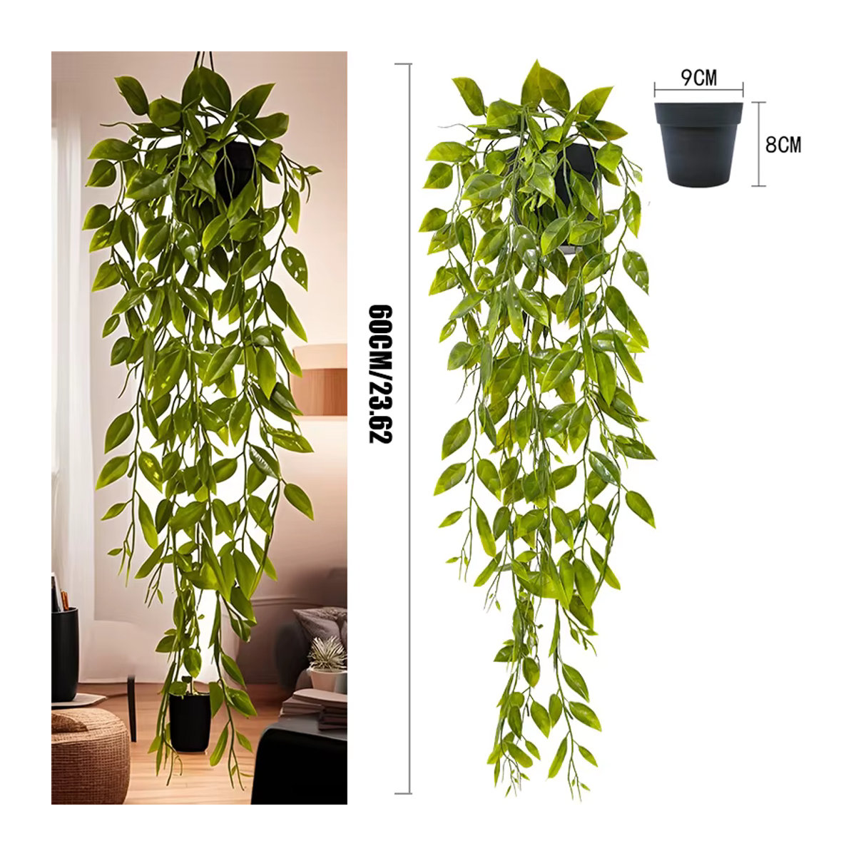 Künstliche Wanddekoration im Bohemian-Stil mit Rattan und Eukalyptus-Blättern in Grün als hängender Wandbehang - Bild 3