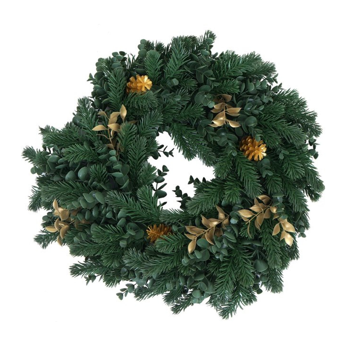 Künstlicher Adventskranz MCW aus Tanne mit goldfarbenen Zapfen, Grün, Durchmesser: 45 cm - Bild 1