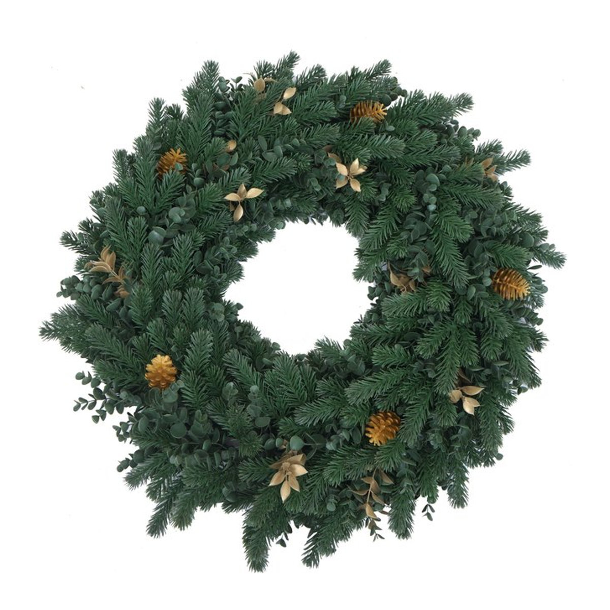 Künstlicher Adventskranz MCW aus Tanne mit goldfarbenen Zapfen, Grün, Durchmesser: 60 cm - Bild 1