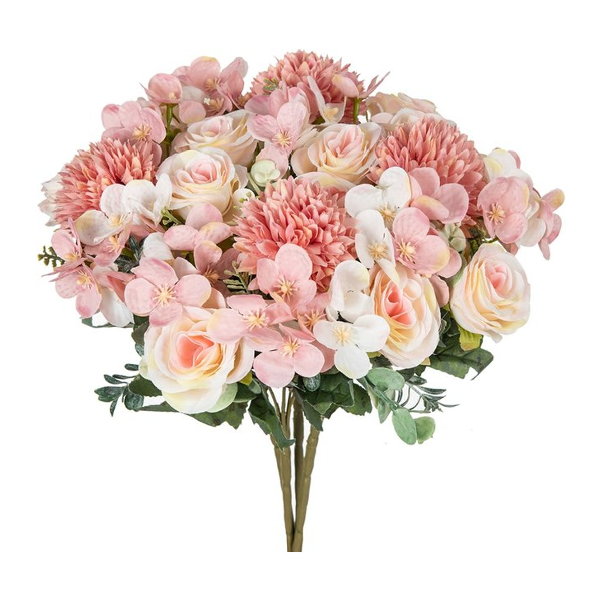Künstlicher Blumenstrauß aus Seide mit Rosen und Chrysanthemen in Lila und Rosa für Hochzeiten und zur Dekoration - Bild 1