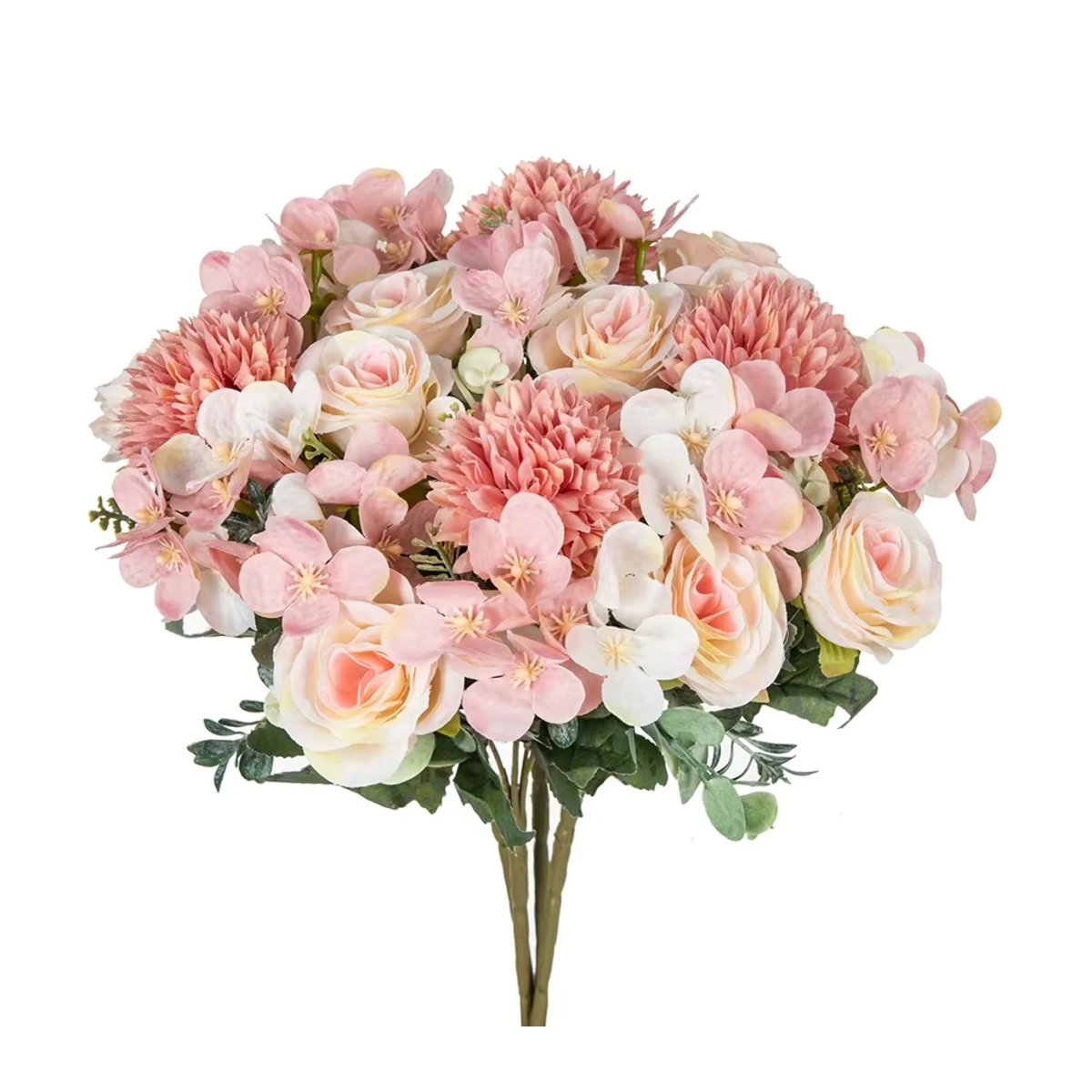 Künstlicher Blumenstrauß aus Seide mit Rosen und Chrysanthemen in Lila und Rosa für Hochzeiten und zur Dekoration - Bild 4