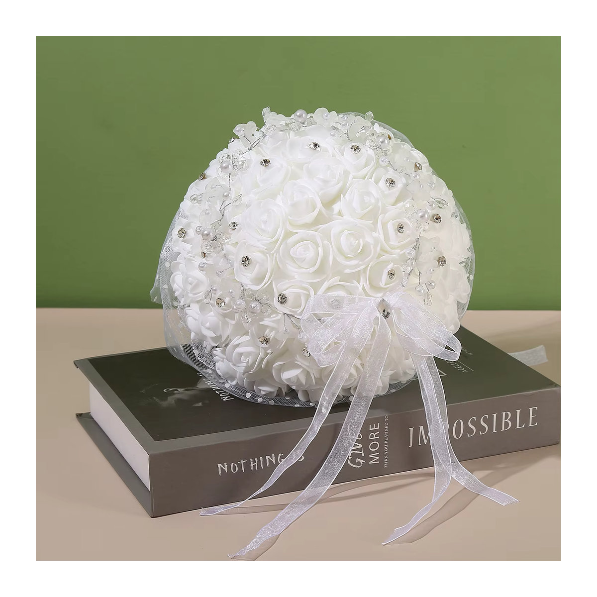 Künstlicher Brautstrauß aus Textil in Weiß mit Rosen für deine Hochzeit - Bild 2