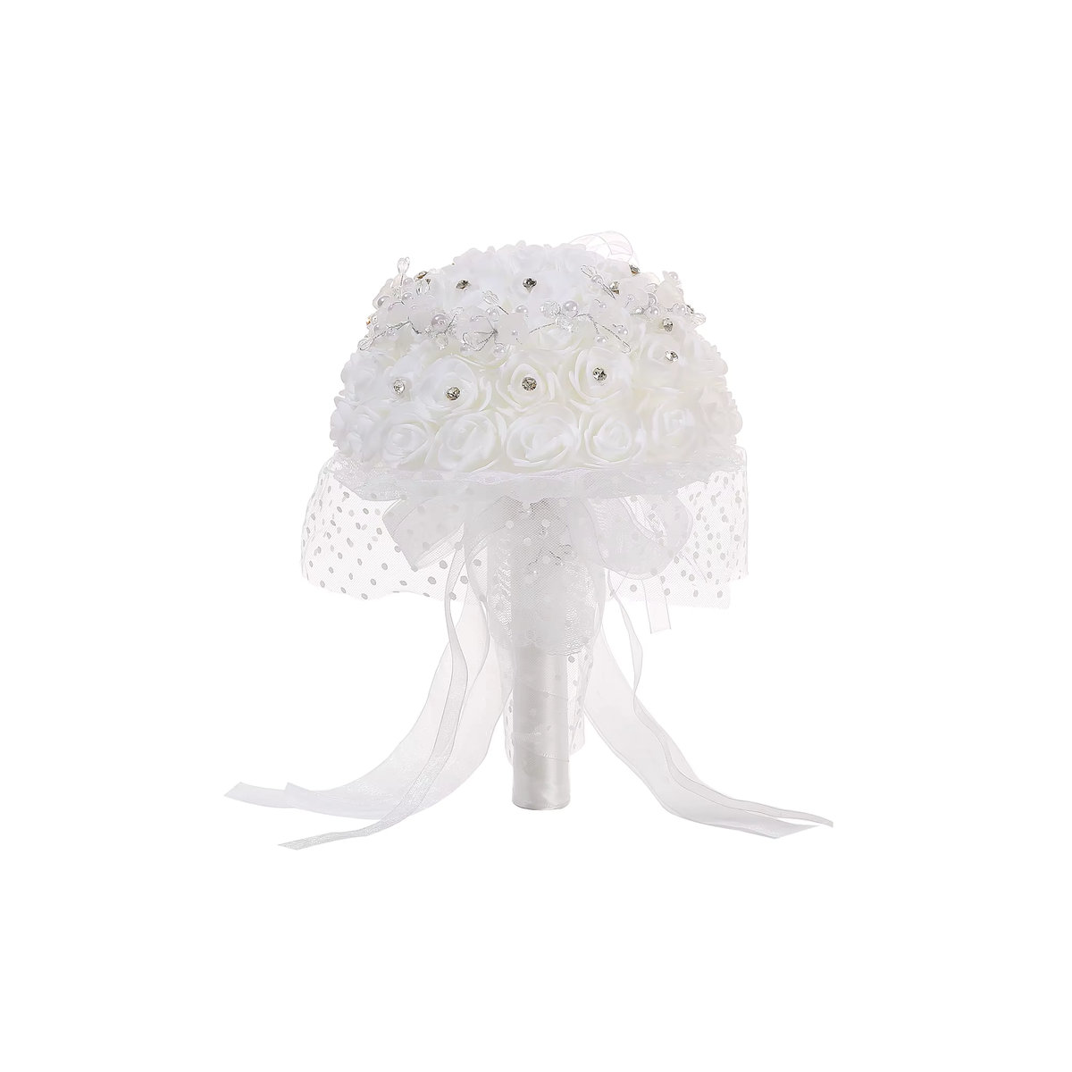 Künstlicher Brautstrauß aus Textil in Weiß mit Rosen für deine Hochzeit - Bild 3