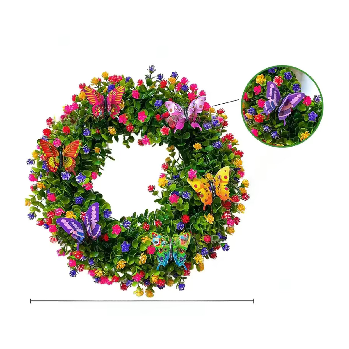 Künstlicher Eukalyptuskranz mit Schmetterlingen in Grün für Frühling, Ostern und Muttertag, Rund, Durchmesser: 50 cm - Bild 7