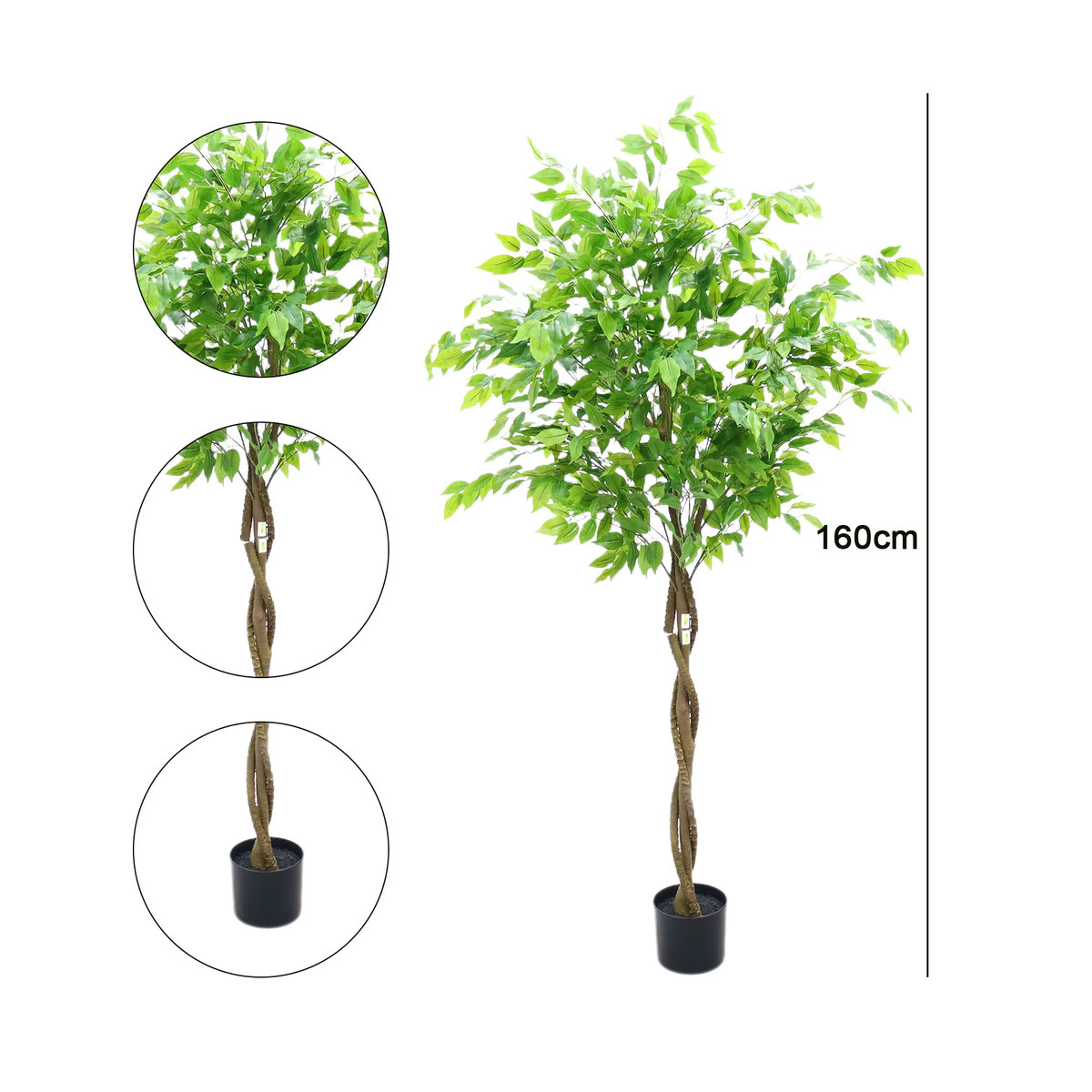 Künstlicher Ficus-Baum von HiMISS in Grün mit Pflanzgefäß, Höhe: 160 cm - Bild 3