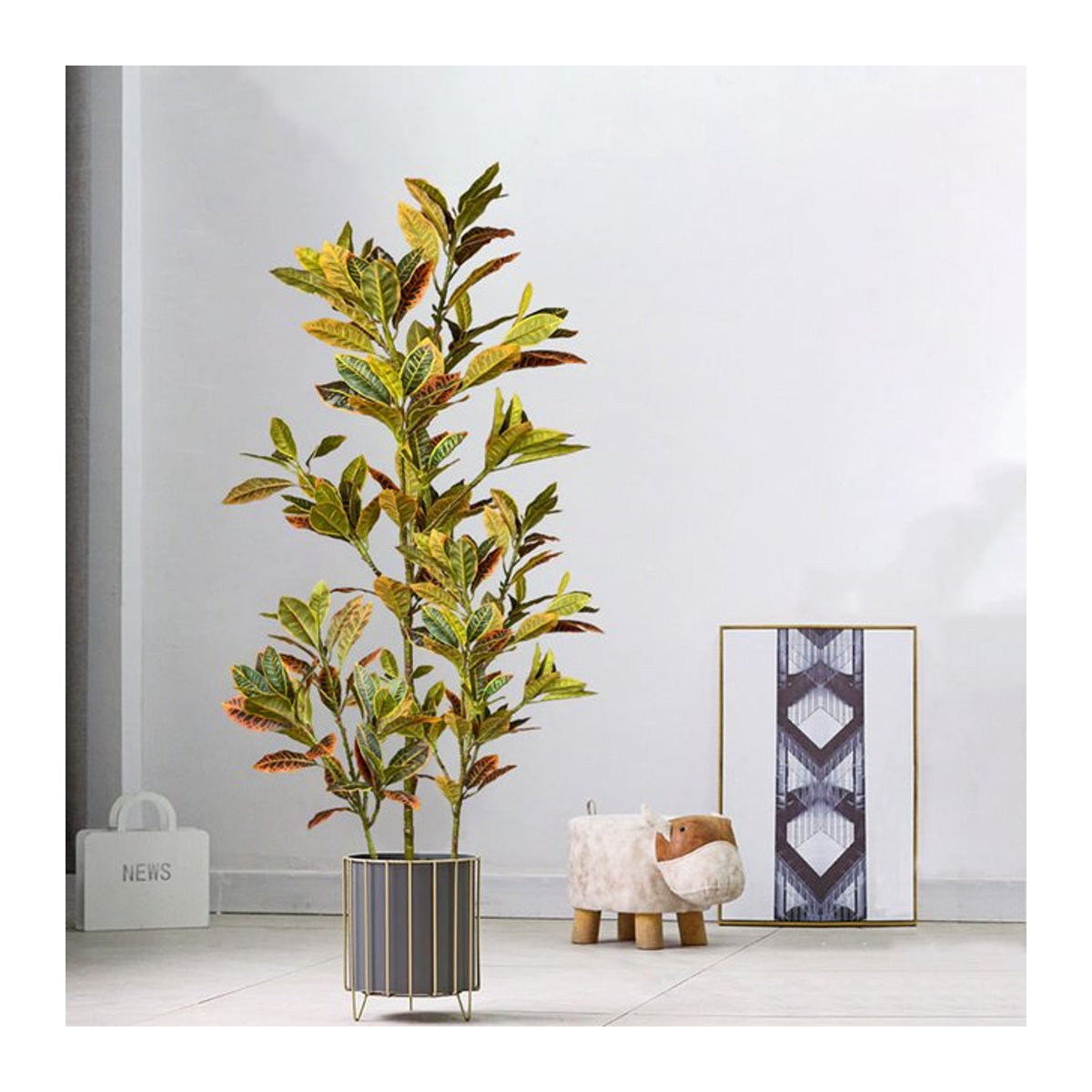Künstlicher Ficus-Baum von Kmitang in Herbstfarben, mehrfarbige tropische Gummipflanze aus Kunststoff, Höhe: 120 cm - Bild 1