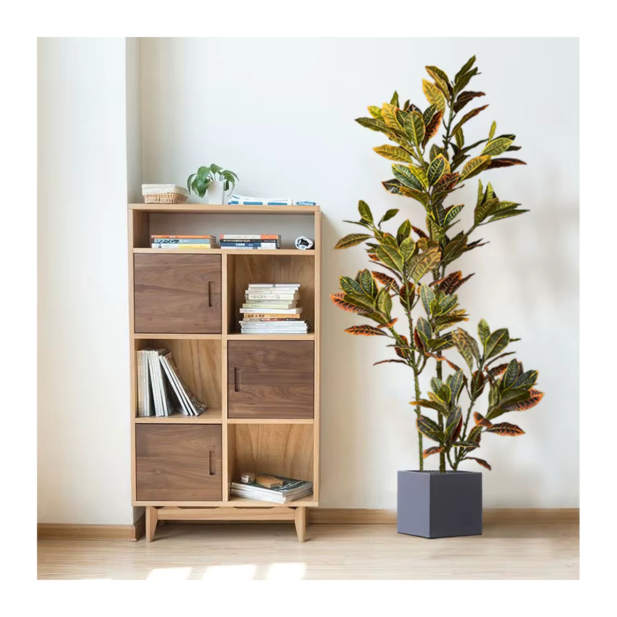 Künstlicher Ficus-Baum von Kmitang in Herbstfarben, mehrfarbige tropische Gummipflanze aus Kunststoff, Höhe: 120 cm - Bild 2