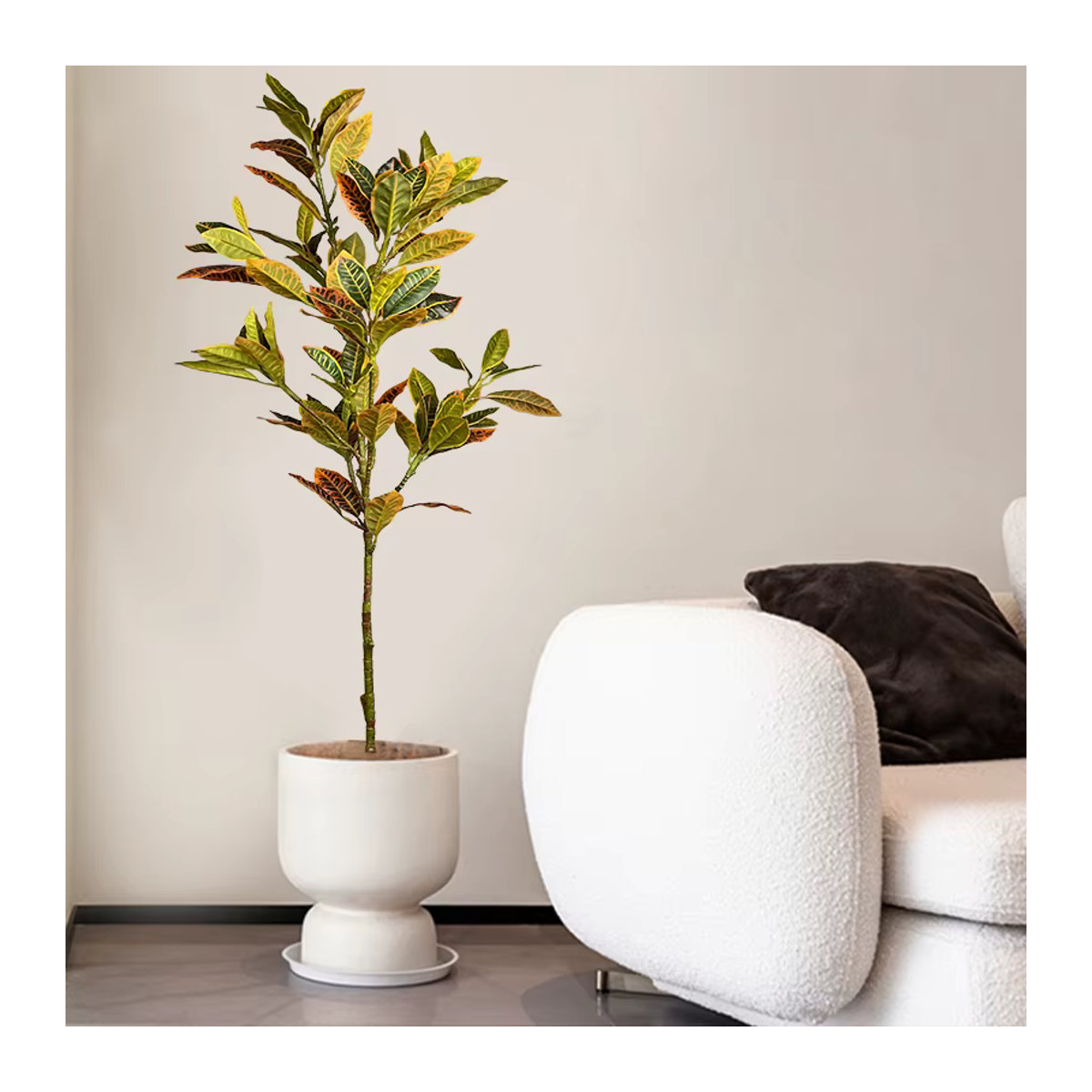 Künstlicher Ficus-Baum von Kmitang in Herbstfarben, mehrfarbige tropische Gummipflanze aus Kunststoff, Höhe: 120 cm - Bild 3