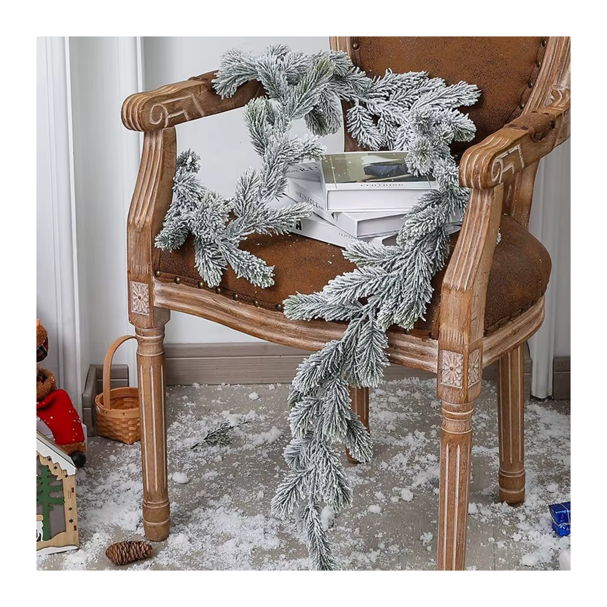 Künstlicher Kiefernzweig Kranz aus Rattan in Weiß für Wandmontage und Weihnachtsdekoration - Bild 3