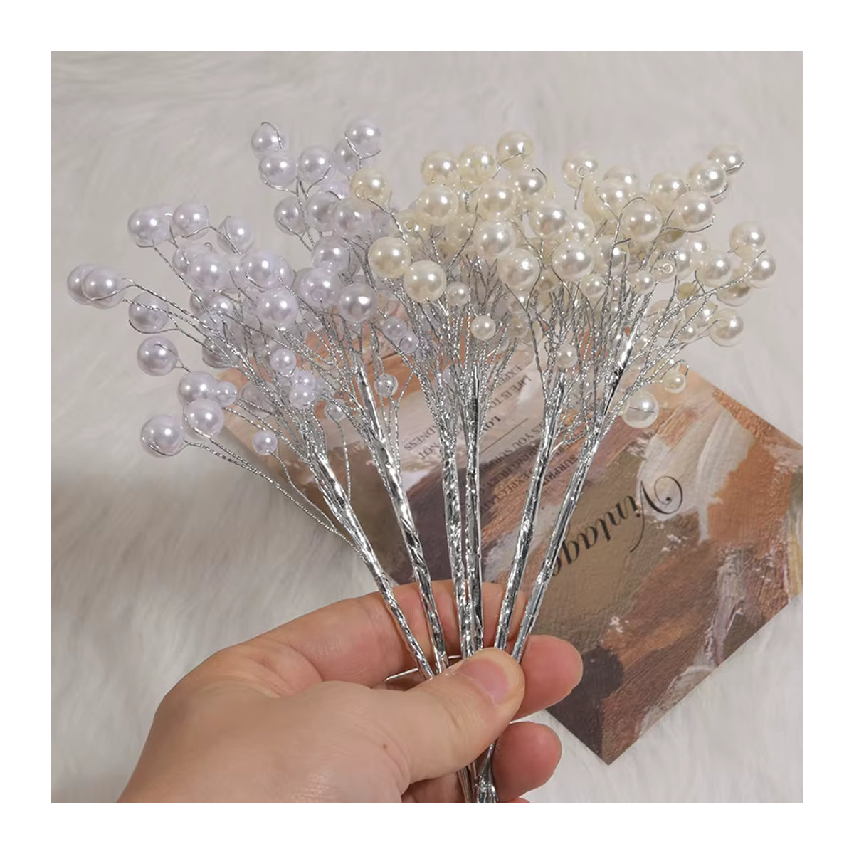 Künstlicher Perlen-Blumenstrauß in Weiß für Hochzeit und Dekoration als DIY Party-Accessoire - Bild 3