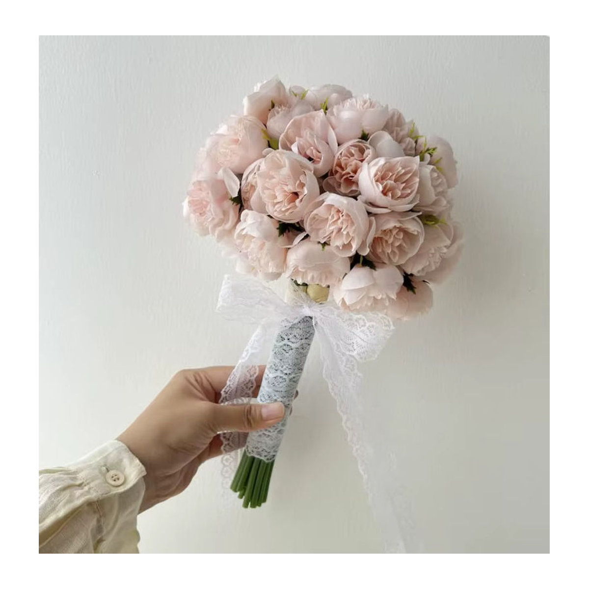 Künstlicher Rosen- und Pfingstrosenstrauß aus Textil mit 54 Köpfen in Rosa und Gelb zur Dekoration für Hochzeit und Zuhause - Bild 2