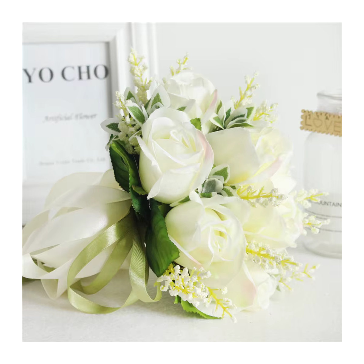 Künstlicher Rosenstrauß in Weiß und Rosa für Hochzeiten und zur Dekoration - Bild 2