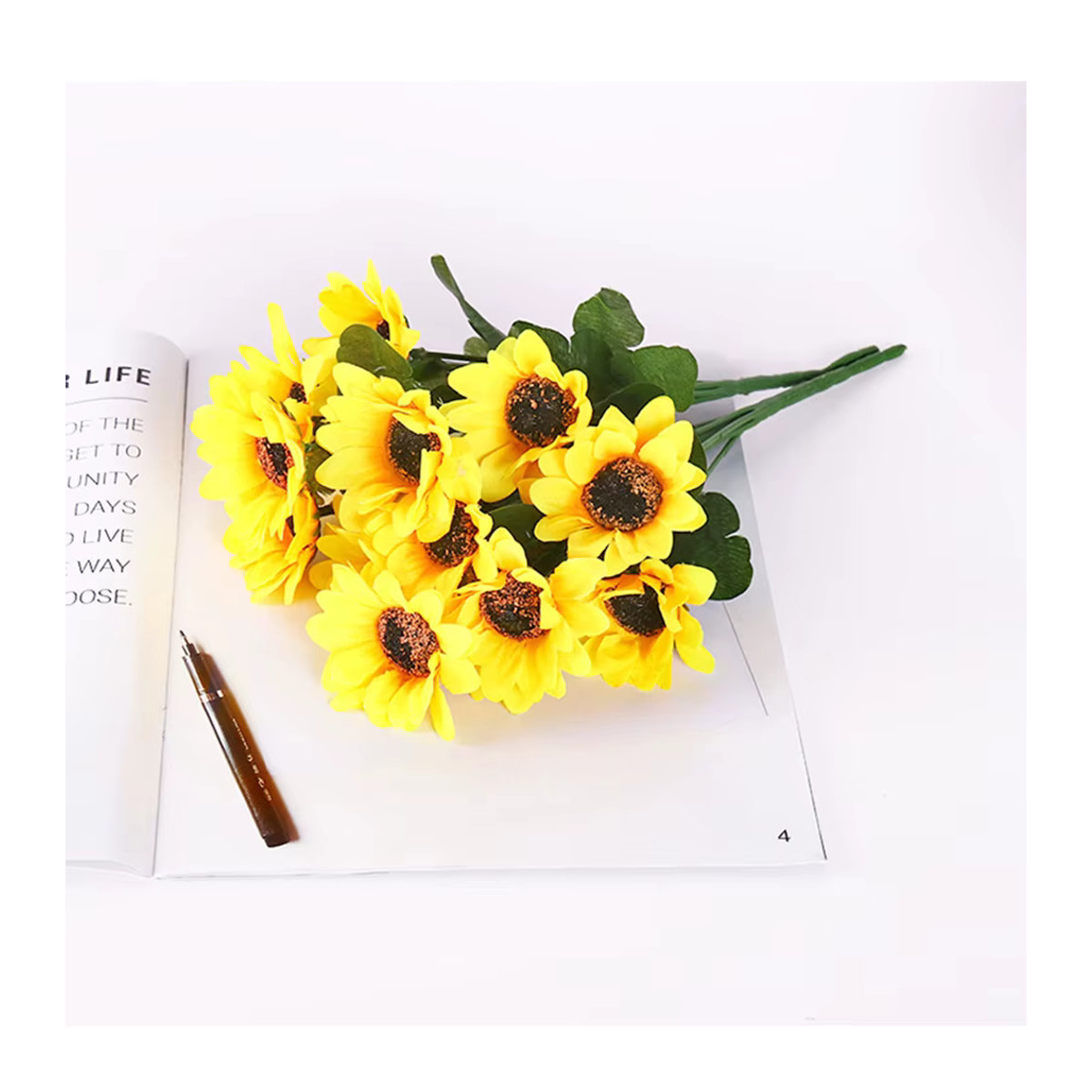 Künstlicher Sonnenblumenstrauß in Gelb mit 7 Köpfen für Hochzeiten und Heimdekoration im Landhausstil - Bild 2