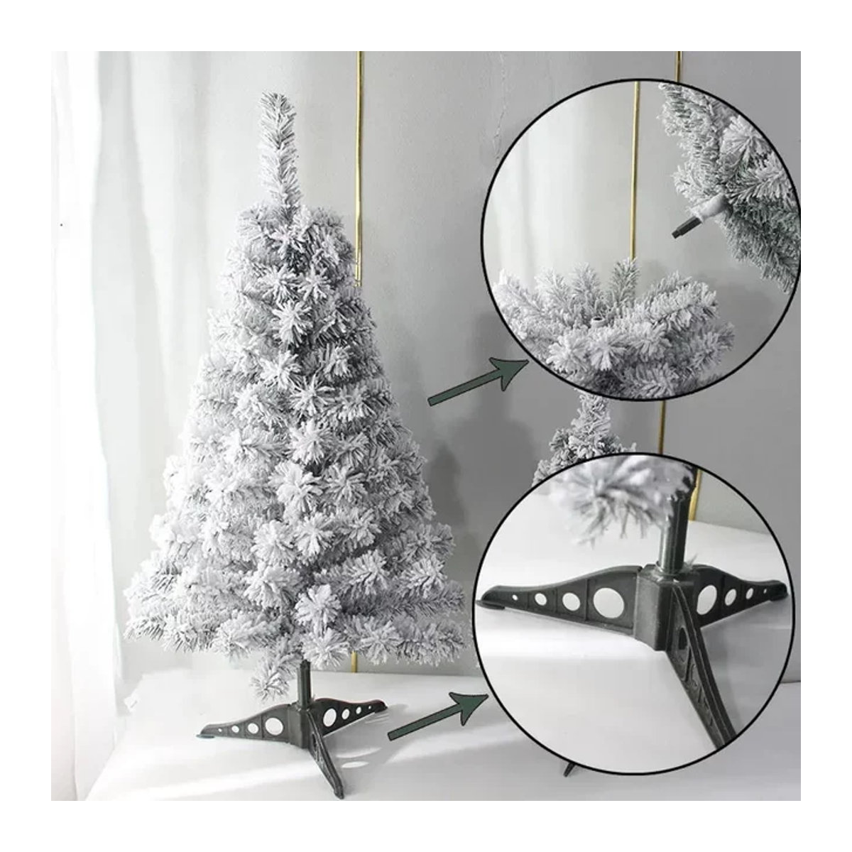Künstlicher Weihnachtsbaum mit Baumrock, weiß beschneiter Tannenbaum für draußen und drinnen, weiß und rot - Bild 1