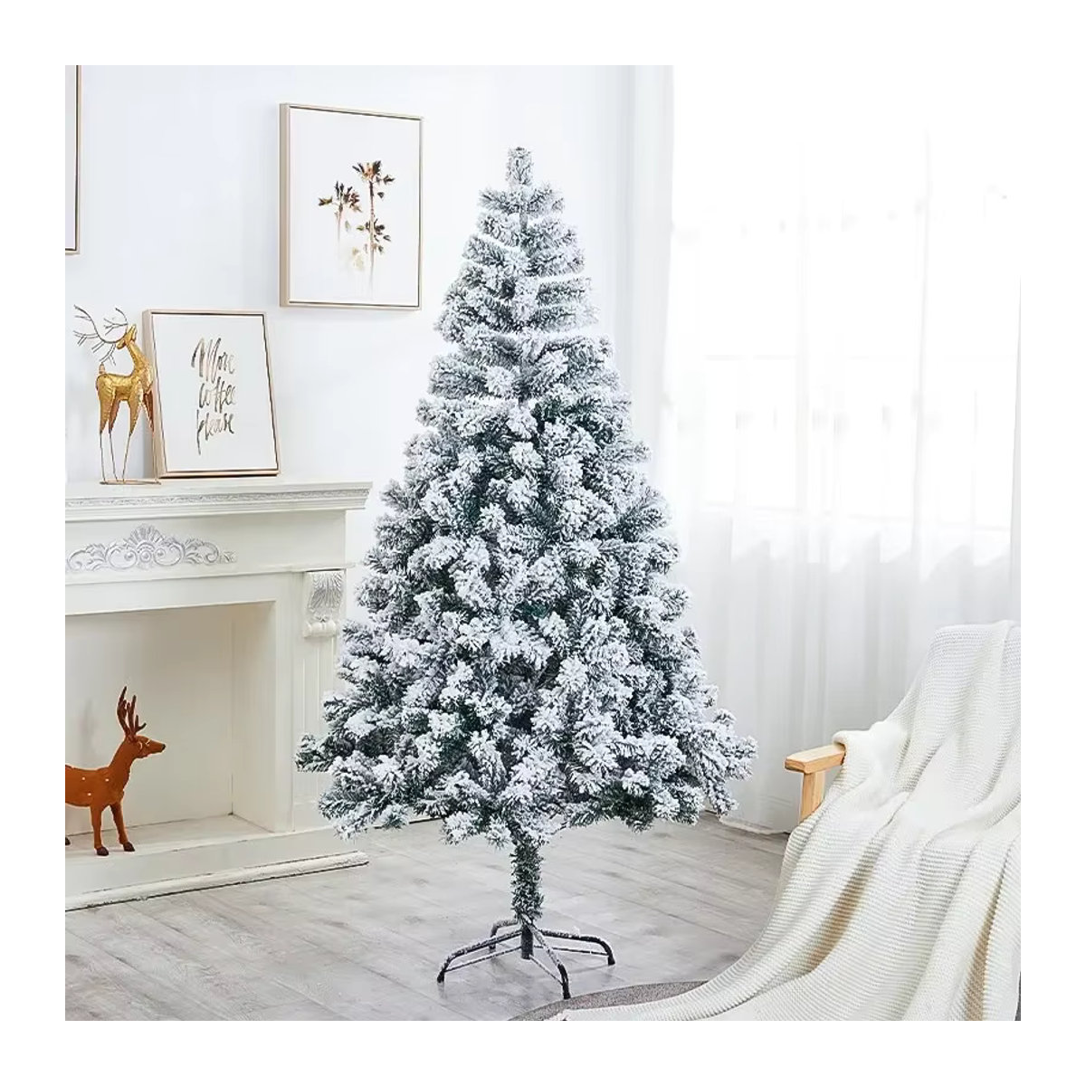 Künstlicher Weihnachtsbaum mit Baumrock, weiß beschneiter Tannenbaum für draußen und drinnen, weiß und rot - Bild 3