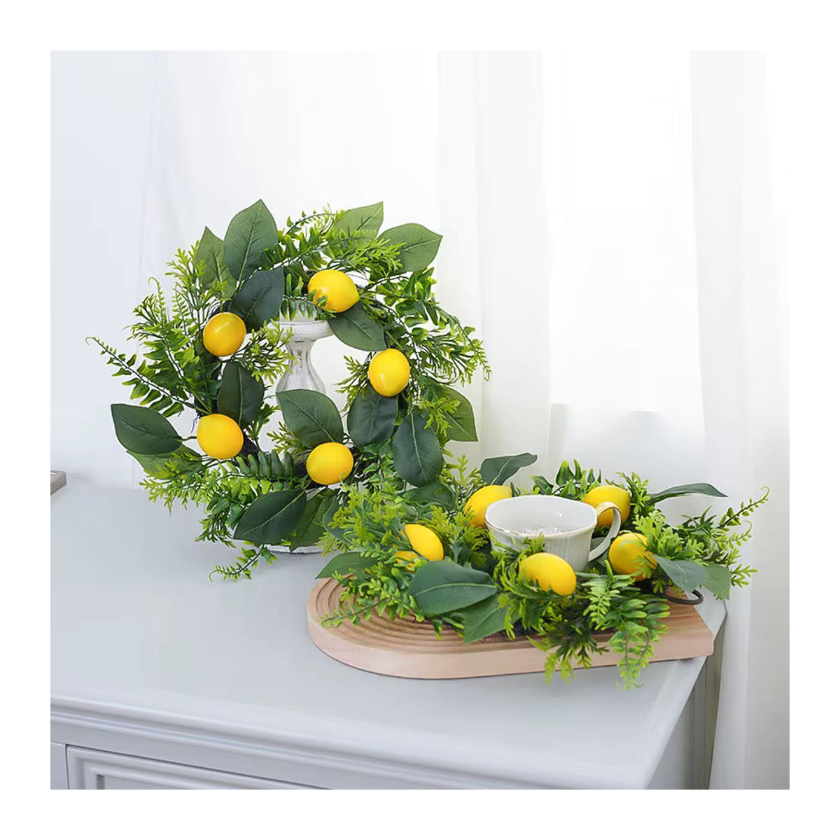 Künstlicher Zitronen-Pflanzenkranz in Rundform als mehrfarbige Wanddekoration für Hochzeiten und Feierlichkeiten - Bild 3